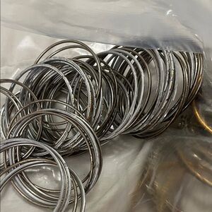 Silver Tone Bangle Bracelet Stack - Set of Mixed Textures